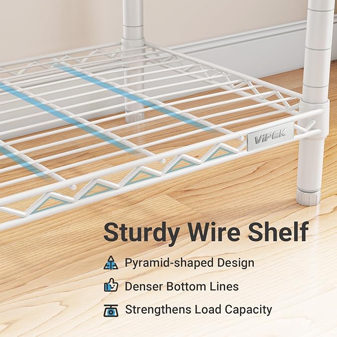 VIPEK R3 Rolling Clothing Rack Heavy Duty Garment Rack for Hanging Clothes, Portable Closet Wardrobe with Wheels and Side Hooks, Adjustable Freestanding Metal Clothes Rack with Shelves, White
