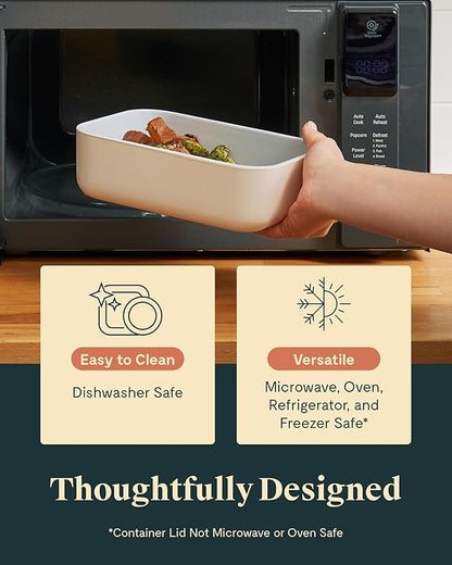 Caraway 3pc Glass Food Storage Set – 10 Cup, 6.6 Cup, & 4.4 Cup Food Containers - Ceramic Coated - Non Toxic Non Stick Lunch Box with Glass Lids - Dishwasher, Oven, & Microwave Safe - Cream
