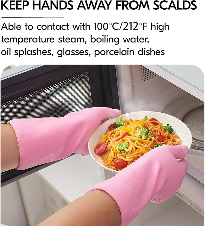 Vgo... 1 Pair Household Cleaning Gloves Infused with Rresh Rich Aromas, Lined Dishwashing Gloves,Long Sleeves Kitchen Gloves, Bathroom Cleaning, Gardening, Pet Care(Pink,Size S,TP1117)