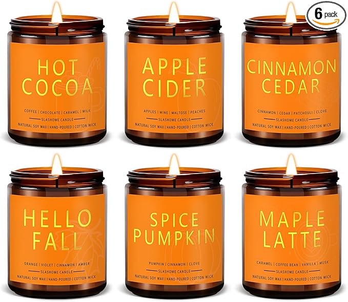 Fall & Christmas Candles, Soy Candles Set - 7Oz * 6 Pack, Holiday/Birthday/Christmas Gifts for Women & Men, Autumn Scents of Hello Fall/Spice Pumpkin/Apple Cider/Hot CocoaCinnamon & Cedar/Maple Latte