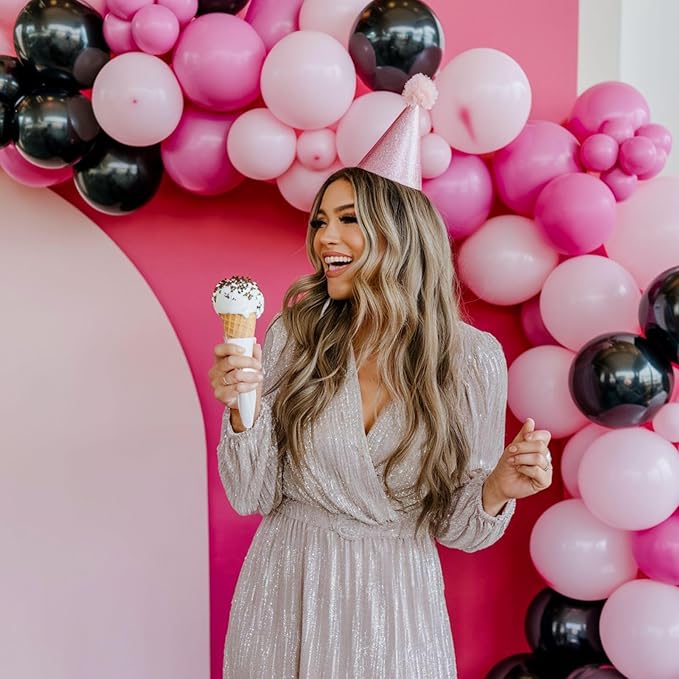 Pink and Black Balloons, 12 Inch Pink Black Balloons, Hot Pink White Pastel Confetti Latex Balloon for Girls Birthday Baby Shower Wedding Bridal Shower Party Decorations