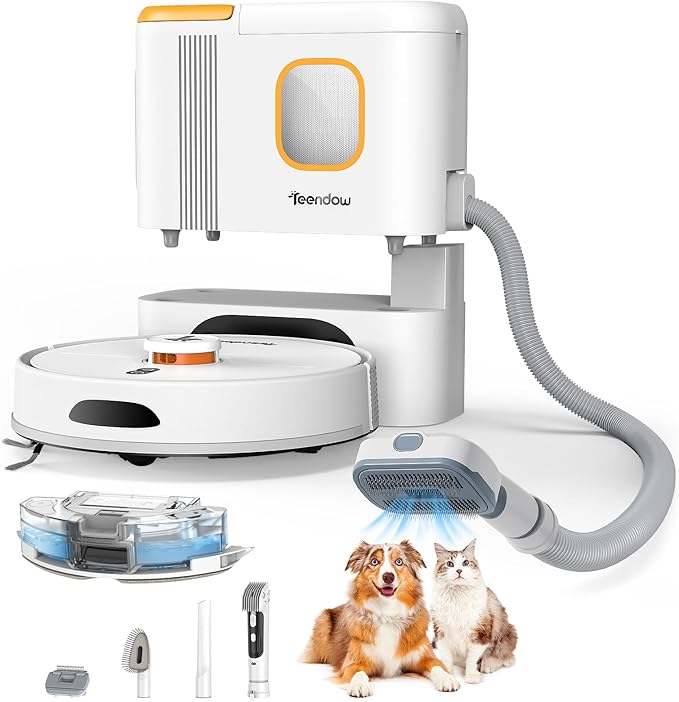 D20S Max+ Robot Vacuum and Mop, 6000Pa Suction for Pet Hair, with Self-Emptying Dock and Pet Grooming Parts, 10 Weeks Hands-Free Cleaning, PreciSense LiDAR Navigation, App & Voice Control