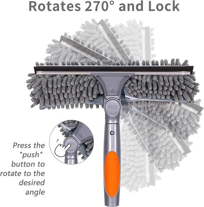 Window Washing Kit with Extension Pole, 73’’ Window Cleaning Squeegee Kit, 3 in 1 Window Cleaning Kit with 2 Microfiber Pads & 2 Chenille Pads for Indoor Outdoor Windows
