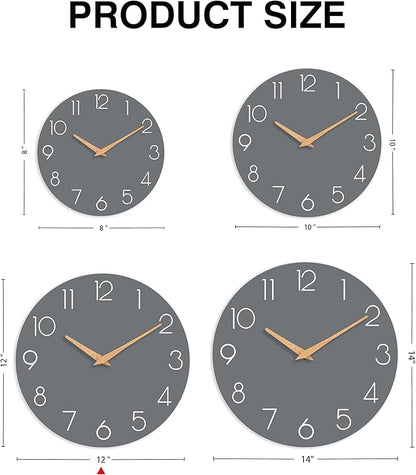 Wall Clock, 12 Inch Wooden Silent Non-Ticking, Decorative Battery Operated Wall Clocks for Bedroom, Kitchen, Home, Living Room, Office, School, Hotel (Gray)