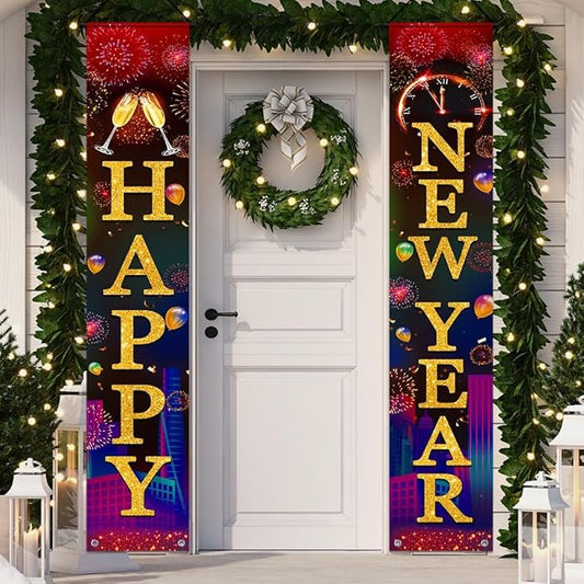 2026 New-Years Decorations, Premium Happy New Year Banner, Large 71x12in, Ideal New Years Eve Party Supplies 2026, Classic Design, HQ Fabric, HD Printing, Perfect for NYE Decorations