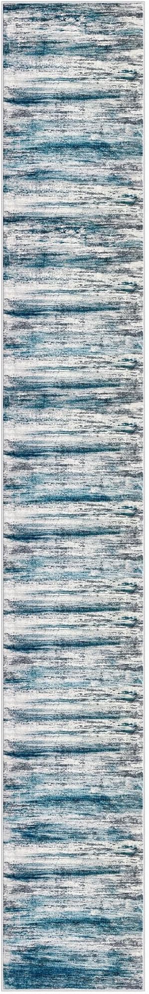 KOZYFLY Modern Abstract Hallway Runner Rug, 2.6x18 Washable Rug Runner Non-Slip Soft Striped Kitchen Runner Rugs, Print Blue Carpet Runner for Entryway Bathroom Laundry Room Foyer