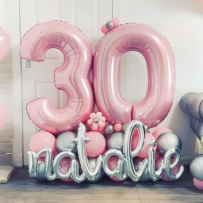 Pastel Pink Number 3 Balloon, 40 Inch Giant Pearl Light Pink Helium Foil Number 0-9 for Girls, Self Inflating 3rd Birthday Balloon for Women Anniversary Baby Shower Princess Party Decorations Supplies