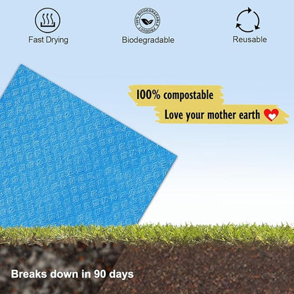 Swedish Dishcloths for Kitchen | 6 Pack Absorbent Cellulose Sponge Cloths Washable | Non-Scratch Reusable Paper Towels Quick Drying Cleaning Cloths - Blue