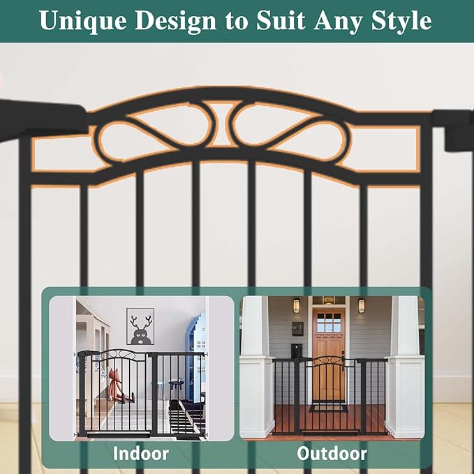Fairy Baby 65.4"-68.1" Extra Wide Baby Gate with Door, 66 67 68 Inches Walk THR Baby Gates for Stairs Pressure Mounted no Drill, Indoor Tension Metal Child Pet Dog Safety Gate for Kids, Black