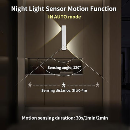 Motion Sensor LED Night Lights, 2500 mAh Rechargeable Battery Operated Indoor Wall Light Without Power Connection with Switch, Wireless Wall Lighting Battery for Cabinet Bedroom Stairs(Black)