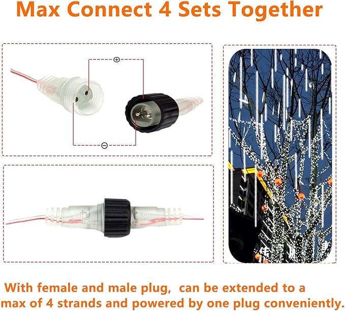 2 Pack Christmas Decorations Lights Outdoor, Extendable Meteor Shower Lights with Timer, Total 384LED 30cm 16 Tubes Indoor Outdoor Snow Cascading String Light for Xmas Garden Party Decor (Cool White)
