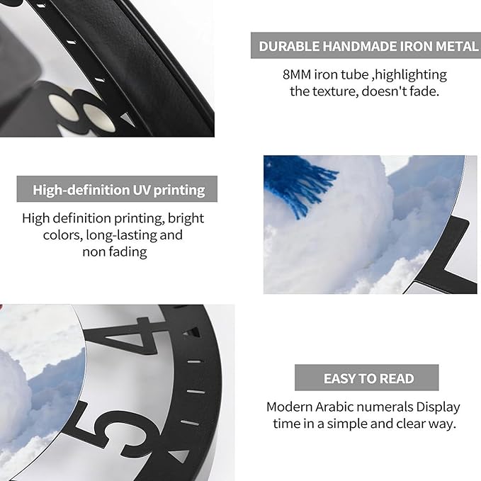 Wall Clock 10 Inch Silent Non-Ticking Modern Clocks Battery Operated - Analog Small Classic for Office, Home, Living Room,Bathroom, Kitchen, Bedroom, School,Snowman Clock