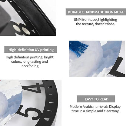 Wall Clock 10 Inch Silent Non-Ticking Modern Clocks Battery Operated - Analog Small Classic for Office, Home, Living Room,Bathroom, Kitchen, Bedroom, School,Snowman Clock
