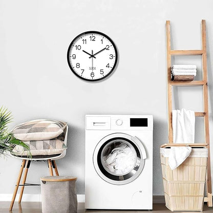 XFM Black Wall Clock 10 Inch Modern Small Wall Clocks Battery Operated Silent Non Ticking Classic Analog Clock for Kitchen Home Office Bedroom Decor