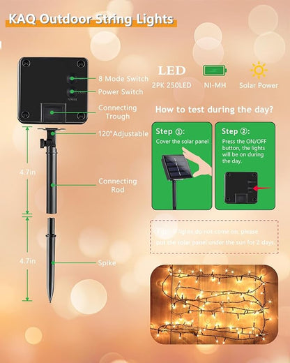 Upgrade Solar String Lights for Outside 2 Pack Total 180FT 500LED Solar Christmas Lights Outdoor with 8 Modes, IP65 Waterproof Outdoor Twinkle Light, Garden Tree Party Christmas Decoration, Warm White
