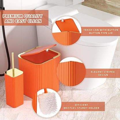 Bathroom Accessories Set - Gorgeous Bathroom Set, 10PC Orange Bathroom Accessory Set, Orange Bathroom Sets, Toilet Brush, Trash Can & Soap Dispenser