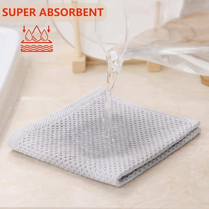 Kitinjoy 100% Cotton Kitchen Dish Cloths, 6 Pack Waffle Weave Ultra Soft Absorbent Dish Towels for Drying Dishes Quick Drying Kitchen Towels Dish Rags, 12 X 12 Inches, Light Grey
