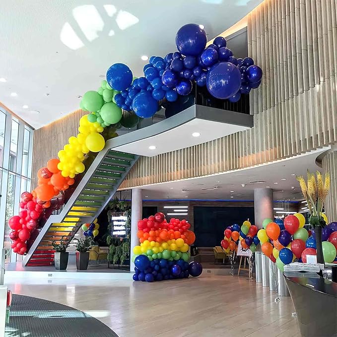 PartyWoo Assorted Colors Rainbow Balloons 50 pcs 12 Inch Multicolor Colorful Latex Helium Primary Color Balloon for Graduation Baby Shower Gender Reveal Rainbow Theme Birthday Party Decorations