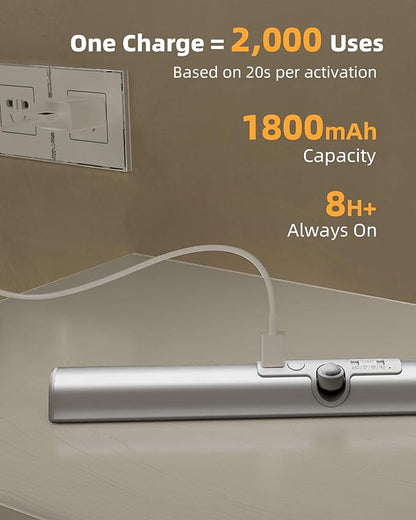 EZVALO 15in Closet Lights with Rotatable Motion Sensor, Rechargeable Under Cabinet Lighting, No-Glare Curved Design, 3 Color Temps & Dimmable LED Lights for Pantry, Wardrobe, Shelf