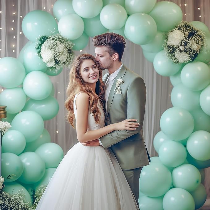 130PCS PastelGreen Balloons, Latex Balloons Different Sizes 18/12/10/5 In, Helium Balloons with Ribbon, Party Balloon Set for Birthday Wedding Graduation Anniversary Baby Shower Decoration