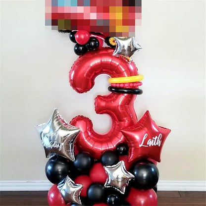 40 Inch Red Foil Balloon Number 4, Giant Self Inflating Number Balloons 0-9 for Men Women, Digital 4 Helium Balloons Set for Girls Boys 4th Birthday Anniversary Party Decorations Supplies