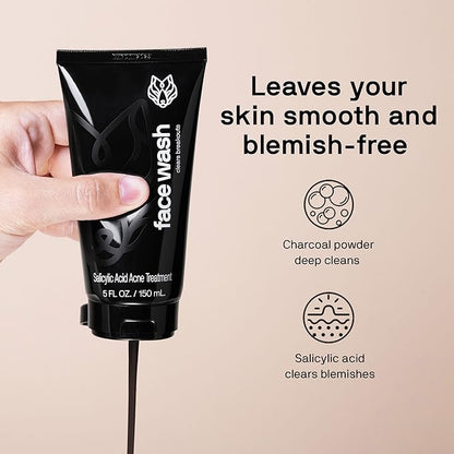 Black Wolf Moisturizing Body Wash & Charcoal Face Wash Set for Men - Daily Grooming & Hygiene Essentials for Mens Skin Care