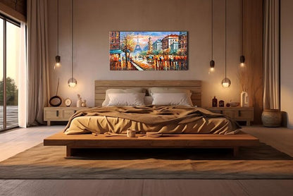 Alenoss Modern Oil Paintings 48x24 Inches Paris Eiffel Tower Landscape Large Canvas Wall Art Abstract Paintings for Living Room Bedroom Office Wall Decor Ready to Hang