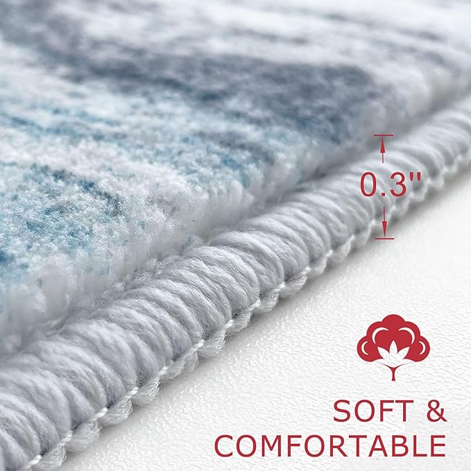 KOZYFLY Modern Abstract Hallway Runner Rug, 2x6 Washable Rug Runner Non-Slip Soft Striped Kitchen Runner Rugs, Print Blue Carpet Runner for Entryway Bathroom Laundry Room Foyer