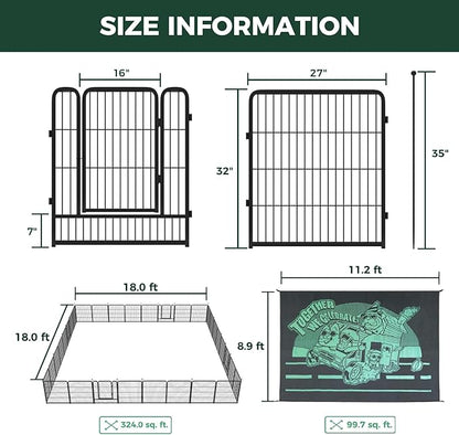 FXW Instant Unleashed Dog Playpen, Portable Pet Fence for Outdoor, RV Trips, and Camping, 32 inch, 32 Panels for Small and Medium Dogs with 9' x 11' RV Mat│Patented
