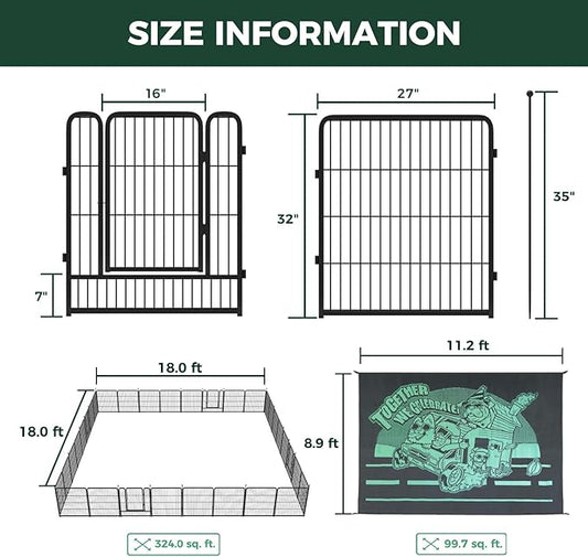 FXW Instant Unleashed Dog Playpen, Portable Pet Fence for Outdoor, RV Trips, and Camping, 32 inch, 32 Panels for Small and Medium Dogs with 9' x 11' RV Mat│Patented