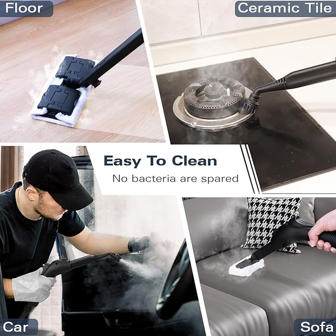 Steam Cleaner with 21 Specialized Attachments, 1.08-Liter Water Tank, 248°F High-Temperature Steam, Suitable for Floors, Tiles, Carpet, and Kitchen Surfaces, Enables Chemical-Free Cleaning (White)