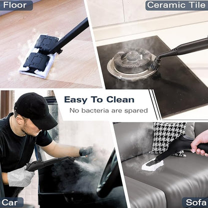 Steam Cleaner with 21 Specialized Attachments, 1.08-Liter Water Tank, 248°F High-Temperature Steam, Suitable for Floors, Tiles, Carpet, and Kitchen Surfaces, Enables Chemical-Free Cleaning (White)