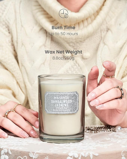 M&SENSE Sandalwood Jasmine Scented Candles, Christmas Candle 8.8 oz, Holiday Natural Candles Gifts for Women, 50 Hours Long Burning Candle for Winter Christmas Decor