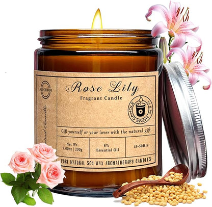 Scented Candles, 7oz Rose Lily Candles for Home Scented, Soy Wax Aromatherapy Candle for Relaxing and Stress Relief, Non Toxic, Slow Burning, Christmas, Birthday, Valentine Gifts for Women Men