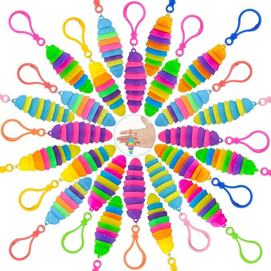 bairimeng 24 PCS Sensory Slug Toys, Articulated Stretch caterpillar toy, Anxiety Relief fidget Slug toy, Novelty Party Favors for Kids.