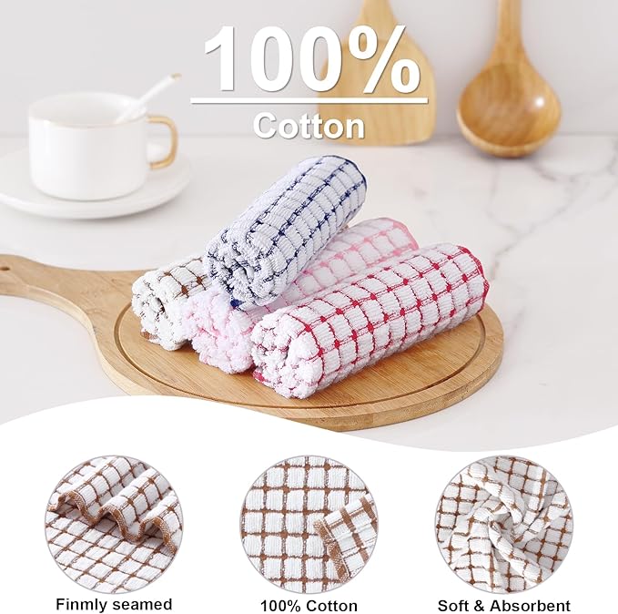 Kitinjoy Cotton 6 Pack Terry Kitchen Towels, 16 x 25 Inches Super Soft and Absorbent Dish Towels, Quick Drying Hand Towels for Kitchen Drying, Brown