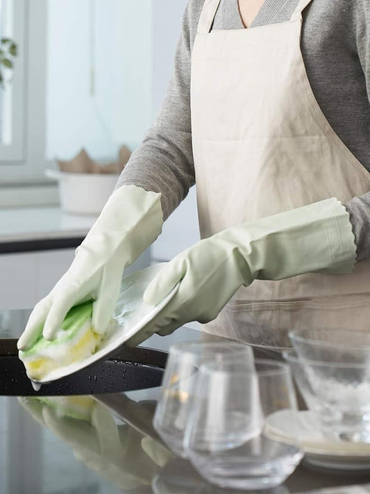 LANON 3 Pairs wahoo Skin-Friendly Cleaning Gloves, Dishwashing Kitchen Gloves with Cotton Flocked Liner, Reusable, Non-Slip, Canary Green, Large