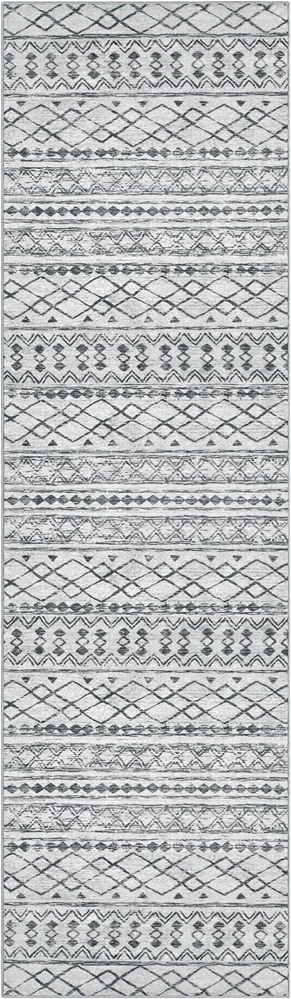 KUTA 3x10 Boho Hallway Runner Rug, Moroccan Grey Washable Kitchen Rugs Non Slip, Ultra Soft Print Distressed Geometric Entry Runner Low-Pile Throw Carpet for Bedroom Nursery Dorm Decor