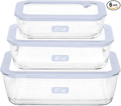 Urban Green Glass Food Container Set with Silicone Glass Lid, 3 Pack, Airtight, LeakProof, 100% Plastic Free, Meal Prep Food Storage Containers