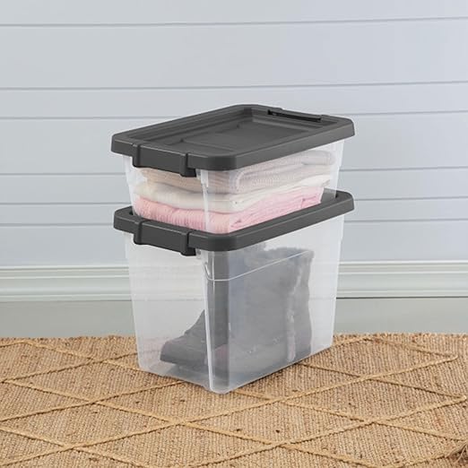 Sterilite 6-Pack Modular Stacker Box, Durable Clear Plastic Storage Bins with Latching Lids, 16 Quart - Stackable Organizing Container Boxes for Closet, Bathroom, and Office