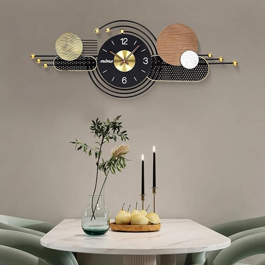38x15 Inches Wall Clock Silent Non-Ticking Battery Operated, Modern Large Decorative Analog Clocks for Living Room, Bedroom, Office - Abstract Art Home Decor, Easy to Read