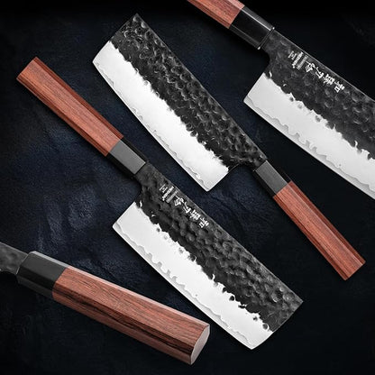 HEZHEN 6.9 inch Nakiri Knife,3 Layers High Carbon Composite Forging Steel, 10Cr15CoMoV Steel Core,Razor Sharp Kitchen Knife, Redwood Octagonal Handle with Premium Gift Box