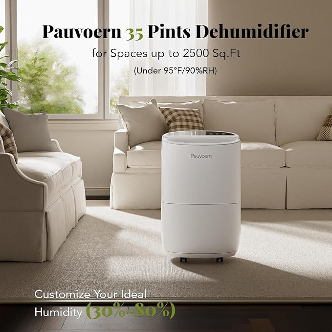 Energy Star Smart Dehumidifier for Home, Bedroom- 2000 Sq.Ft Max 35Pints Dehumidifier, 37 dB Ultra Quiet, Powerful Moisture Removal, Auto Defrost, Child Lock, Reusable Air Filter