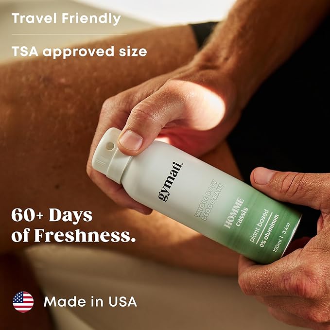 Gymati - Fitness Deodorant Spray for Men - Aluminum-Free - All Day Ultimate Odor Protection - Built For Sweat - Air-Powered - Vegan & Plant-Based - Made in USA - Homme - 3.4oz Travel Size - 3 Pack