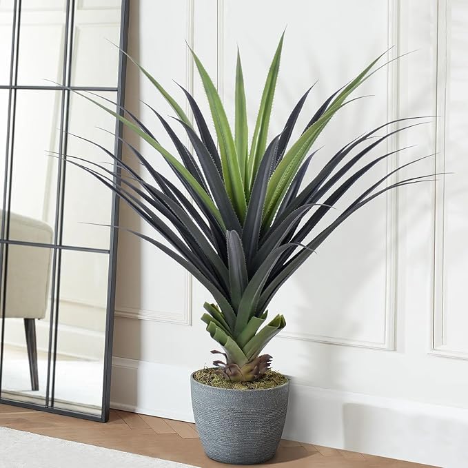4ft Artificial Spiked Agave Plant, 48" Faux Agave Plants Indoor Small Floor Plant Perfect for Front Porch, Patio, Indoor Outdoor Home, Office Decor 1pcs