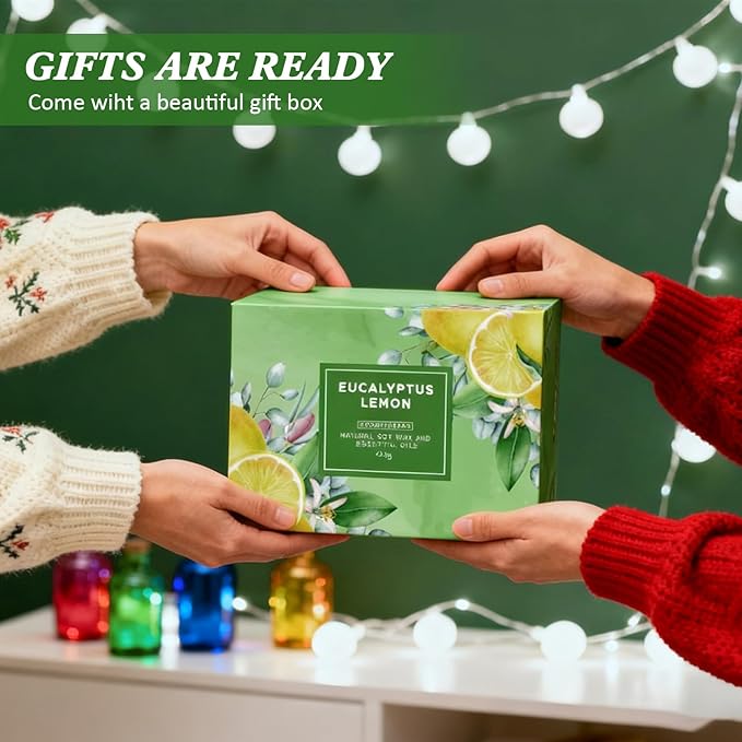Eucalyptus Lemon Candles for Home Scented, 12oz Large Scented Candles for Women Men, Natural Soy Aromatherapy Candle, 70 Hours Long Burning Amber Jar Candle Gifts for Mom, Dad, Her, Wife