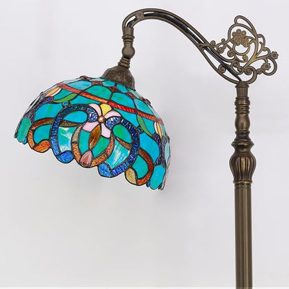 Tiffany Floor Lamp Stained Glass Lamp 18.88X12X67 Inch Angle Adjustable Arched Gooseneck Antique Reading Light (Green Brown Jewelry Baroque)