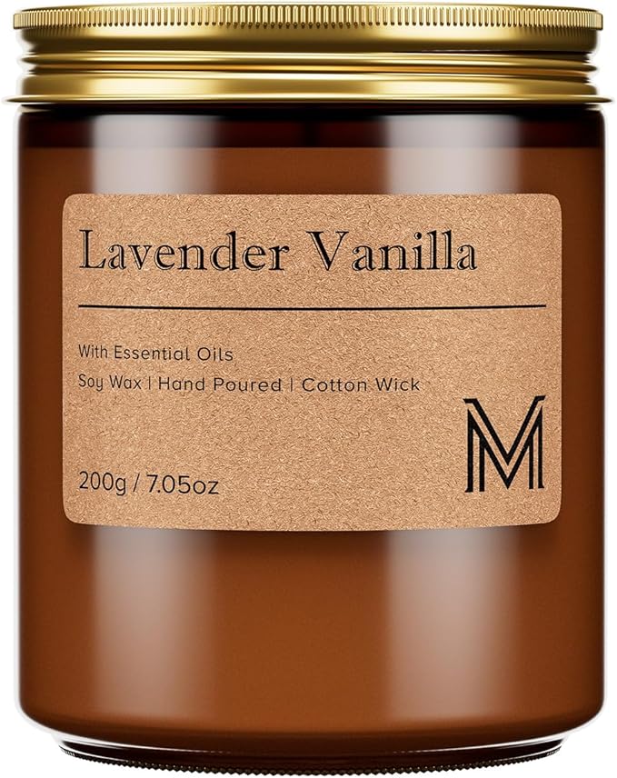 M&SENSE LavenderVanilla Scented Christmas Candle Gift, Aromatherapy Candle Set for Women, Soy Wax Candles Home Scented, Long Lasting Amber Jar Candles Gift for Christmas, Thanksgiving, Holiday