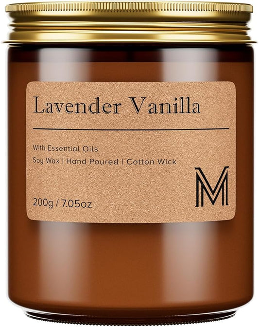 M&SENSE LavenderVanilla Scented Christmas Candle Gift, Aromatherapy Candle Set for Women, Soy Wax Candles Home Scented, Long Lasting Amber Jar Candles Gift for Christmas, Thanksgiving, Holiday