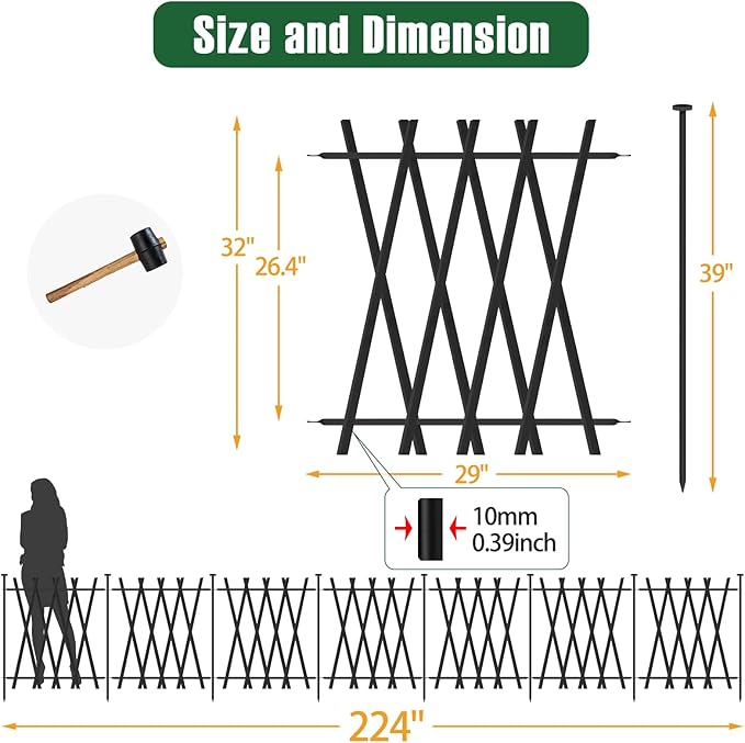 Metal Decorative Garden Fence 32" H x29 W (7 Panels, 17 Ft Total) Rustproof Animal Barrier No Dig Decorative Fencing for Dogs,Pet, Yard,& Patio, Landscape, Border，Easy Installation